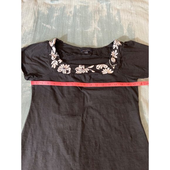 Banana Republic Womens Dress M Black Floral Embroidered Scoop Neck Cotton Preppy - Picture 7 of 14